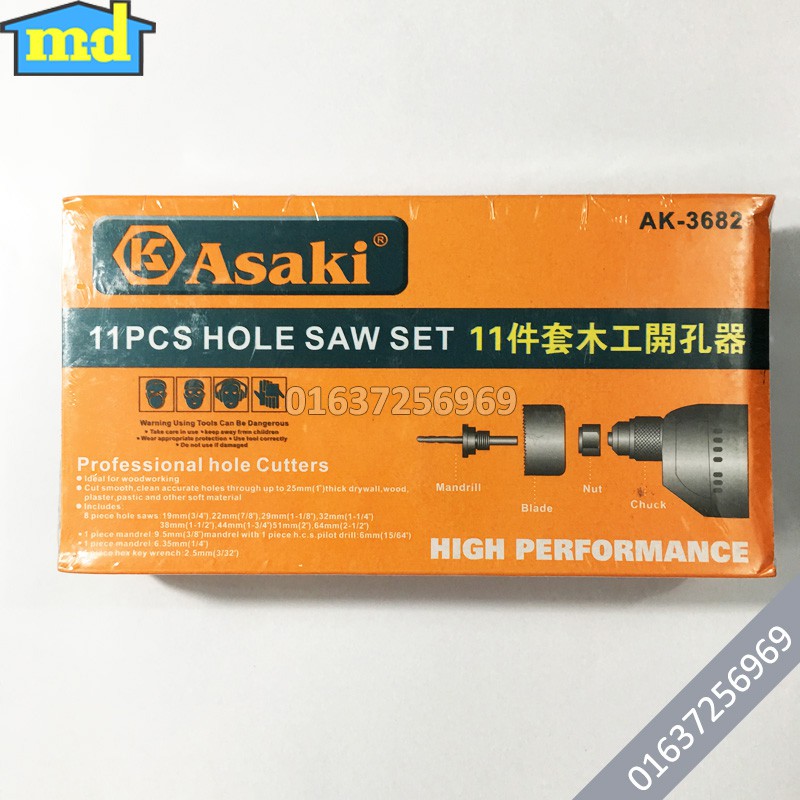 Bộ công cụ khoét lỗ gỗ và thạch cao Asaki AK-3682