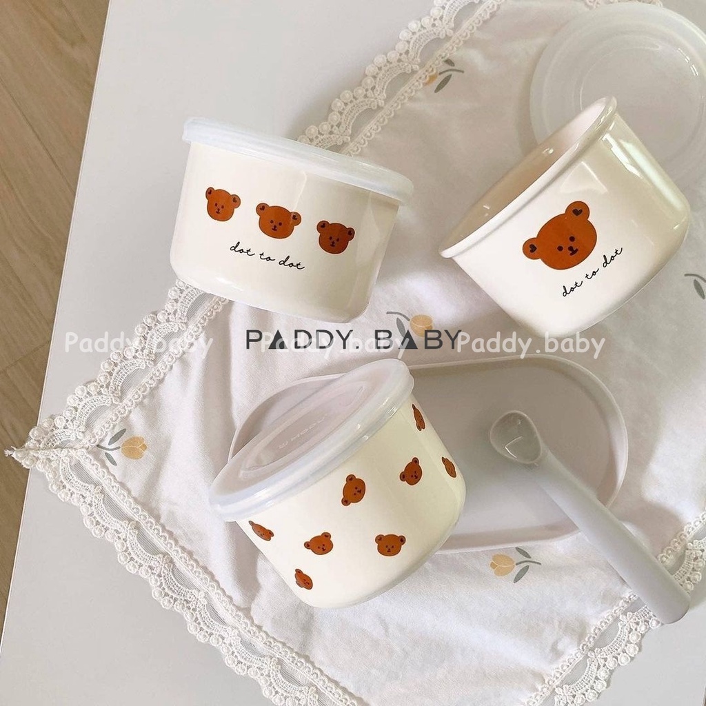 Hộp đựng thức ăn bằng sứ cho bé 𝗕𝗹𝘂𝗲𝗺𝗮𝗺𝗮 & 𝗗𝗼𝘁𝘁𝗼𝗱𝗼𝘁 Hàn Quốc