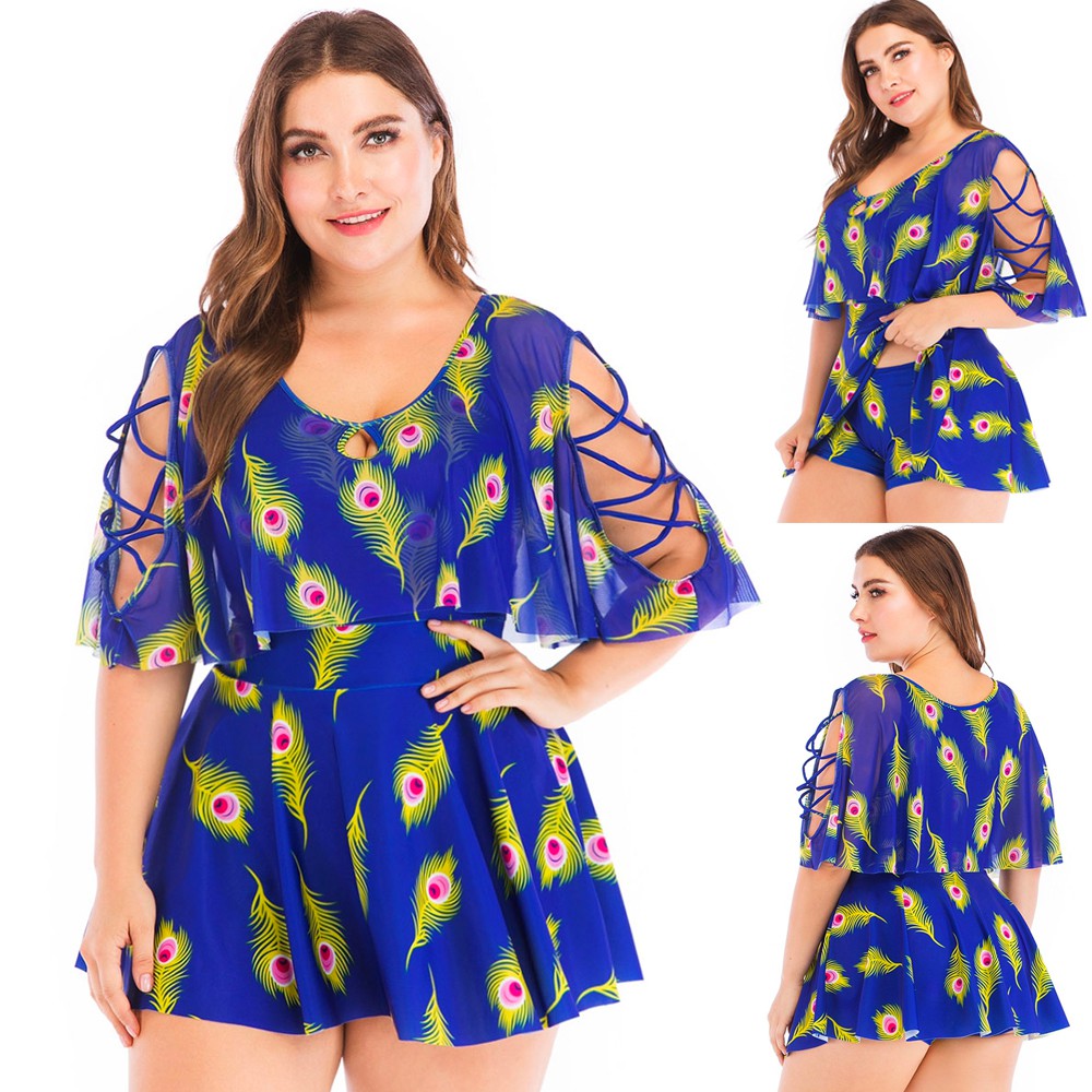 Đồ bơi Plus Size Keyhole Peacock Feather Lưới Tankini