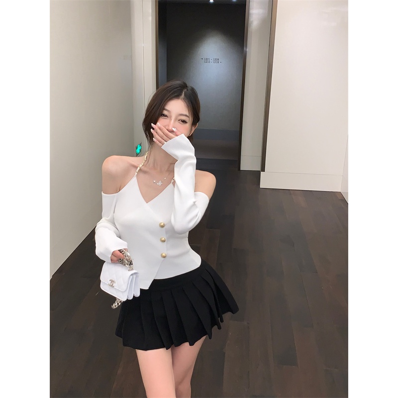 Cocory vn Áo Dệt Kim Tay Dài Trễ Vai Dáng Ôm Thời Trang Quyến Rũ Cho Nữ