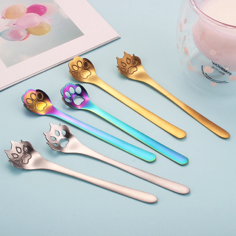 Ins net red stainless steel creative cat dog claw hollow coffee stirring dessert spoon MK