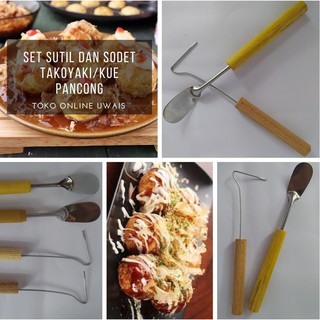 Bộ Dụng Cụ Làm Bánh Takoyaki Với Tay Cầm Bằng Gỗ Tiện Dụng