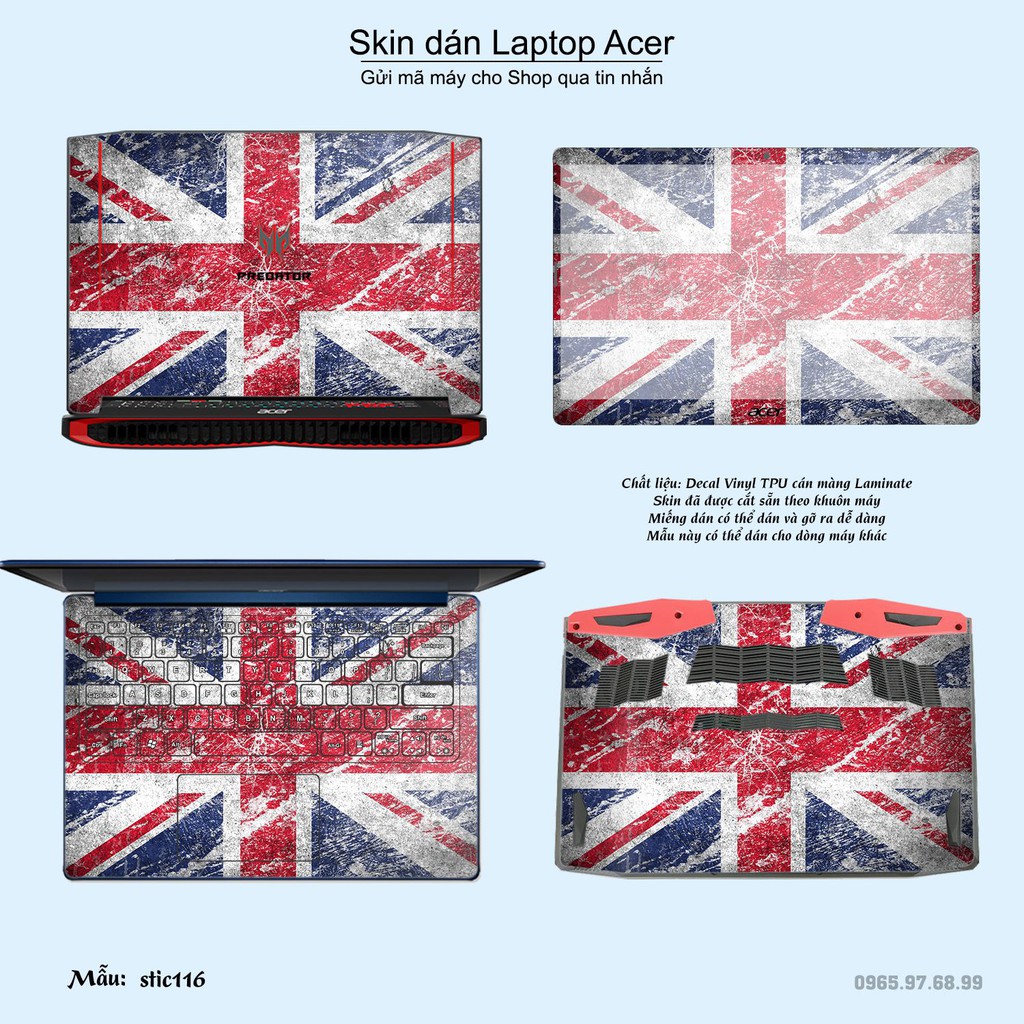 Skin dán Laptop Acer in hình cờ Anh (inbox mã máy cho Shop)