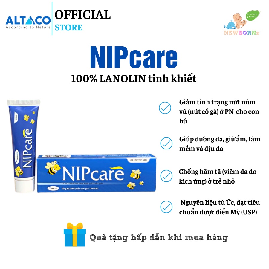 Kem bôi bôi hăm, khô da, chàm.. cho bé , nứt đầu ti, nứt cổ gà cho mẹ, Nipcare-100% chiết xuất từ mỡ cừu Úc(25G)