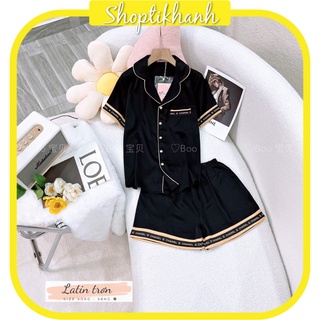 Bộ pyjama mặc nhà lụa latin trơn tay ngắn form rộng thoải mái