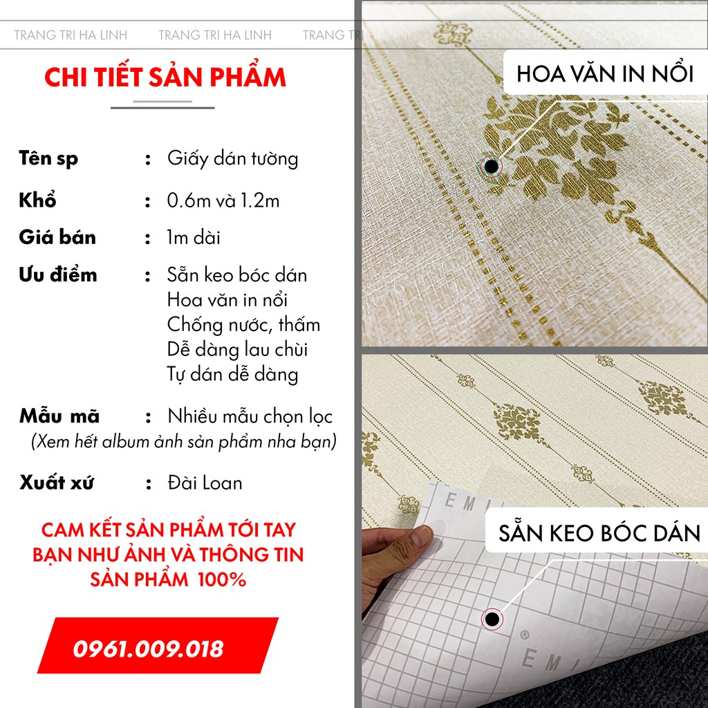 Giấy dán tường hoa văn cổ điển cao cấp decal dán tường sẵn keo dán tường phòng ngủ nhiều mẫu đẹp giá rẻ