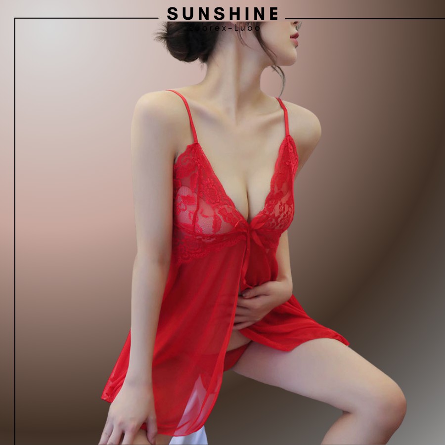 Váy ngủ sexy gợi cảm 2 dây xuyên thấu màu đỏ SUNSHINE LUBREX-LUBO hở trước SX1120