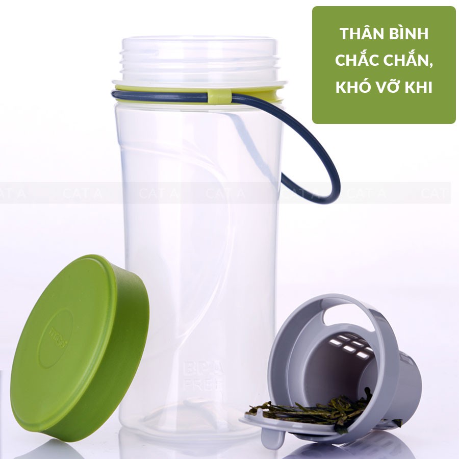 Bình đựng nước, bình nước bằng Nhựa BPA FREE MIGO Cao cấp - 1522 - An toàn, trong suốt, có rây lọc, quai xách TA2