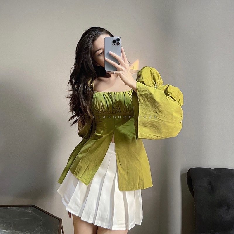 A2129 - Áo Xẻ Tà Xanh