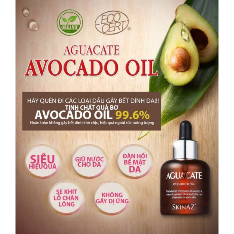 [CHÍNH HÃNG 100%] TINH CHẤT BƠ AGUACATE OIL SKINAZ DƯỠNG ẨM CĂNG DA