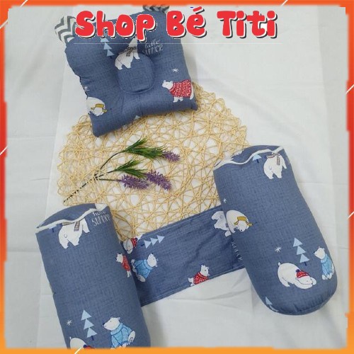 Bộ Gối Chặn và Gối Lõm Đầu Vỏ đỗ Cho Bé Yêu [ Shop Bé TiTi ]