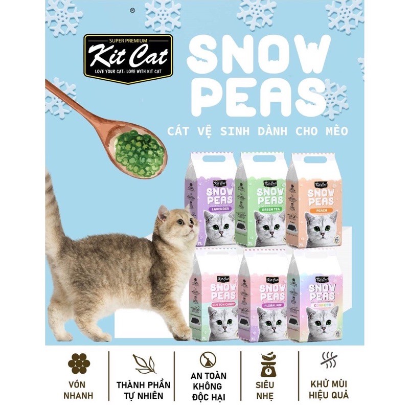 Cát đậu tuyết Kit Cat Snow Peas 7L - cát vệ sinh hữu cơ, không bụi, siêu vón tốt dành cho mèo - Kitty Pet S