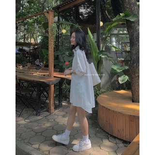 Váy sơ mi cổ đức oversize, váy sơ mi basic trên gối cổ đức Bazic one
