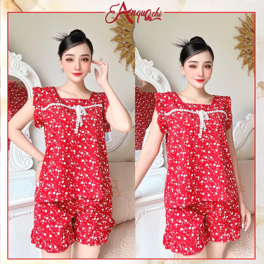 Đồ Bộ Nữ Mặc Nhà Anquachi Quần Đùi Lụa Hoa Nhí Lưng Thun Mặc Ở Nhà Đẹp Đi Chơi Dễ Thương S076