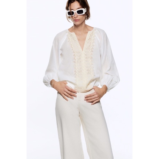 Áo trắng mix ren ZARA AUTH new tag XS