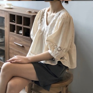 Áo babydoll thô lửng tay phồng