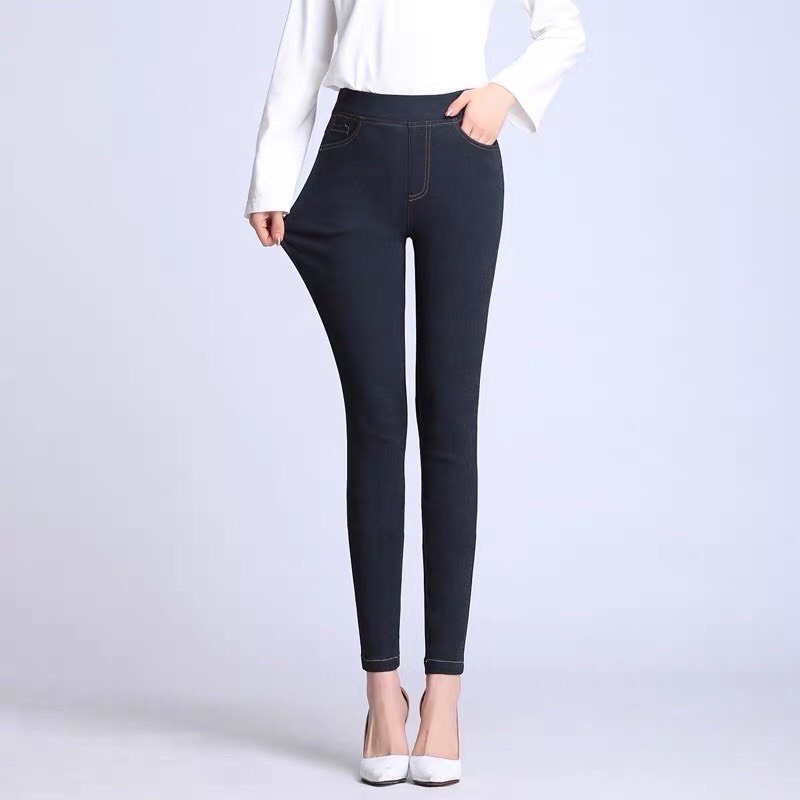 Quần Legging Giả Jean Dài - Giả Bò Jean Nữ Cao Cấp Big Size Chất Thun Dày Dặn Cao Cấp Mềm Mịn -mã Giả Bò Dài