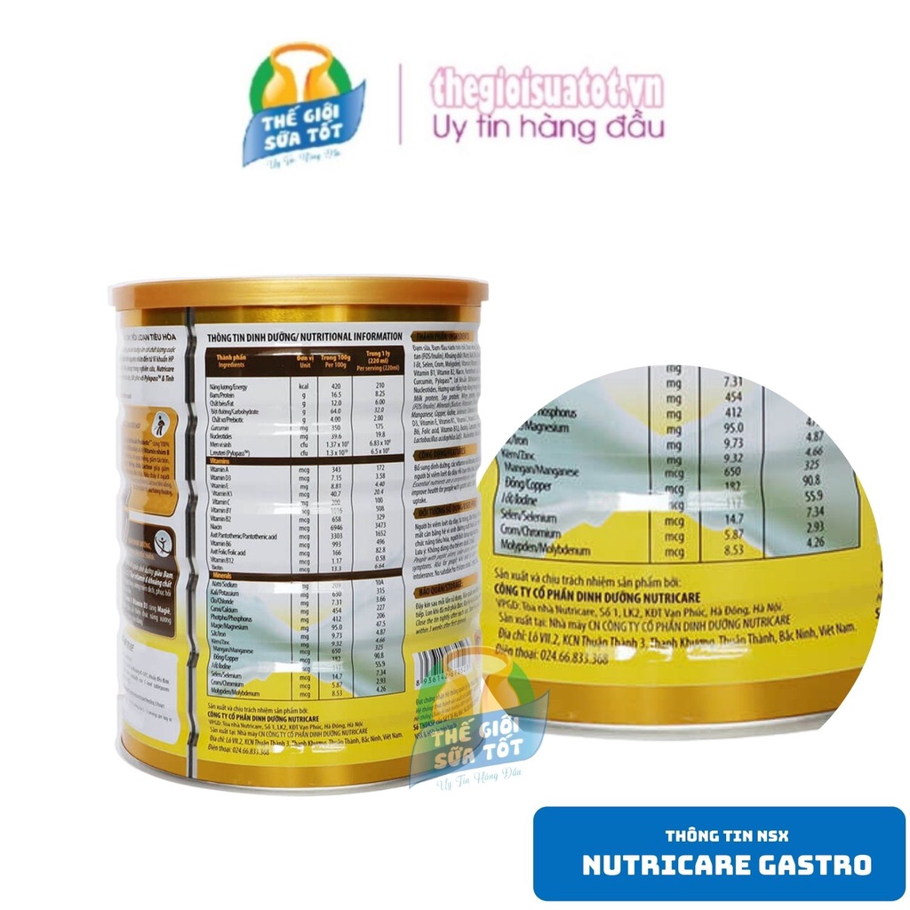 Sữa bột NutriCare Gastro 900G - sữa bổ sung dinh dưỡng