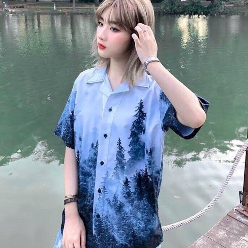 Áo sơ mi tay lỡ from rộng MEDE họa tiết rừng cây , in lụa cực chất | BigBuy360 - bigbuy360.vn