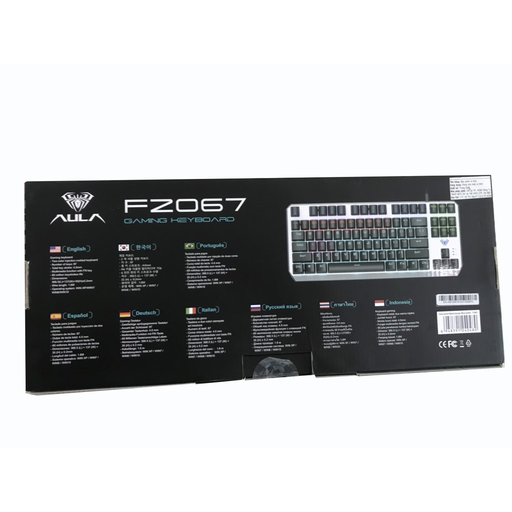 Bàn Phím Cơ Gaming Aula F2067 Tkl K-rgd Có Đèn Led Xanh F-2067