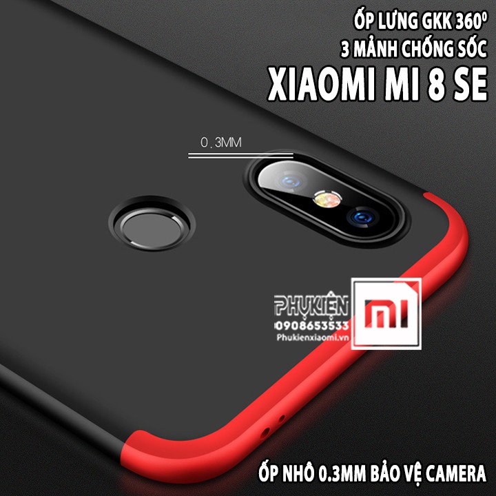 Ốp Lưng cho máy Xiaomi Mi 8 SE GKK 360 Độ  - Viền Màu, Full Màu