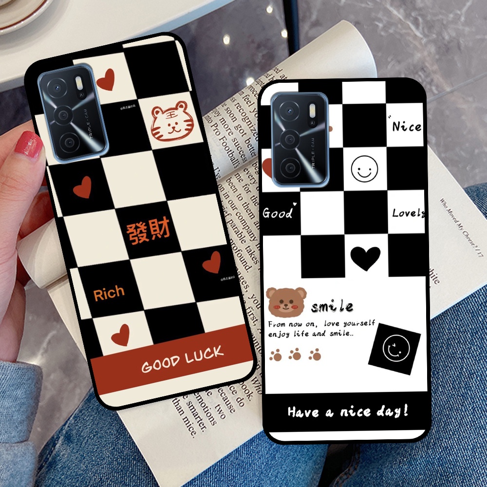 Ốp Oppo A16 / A16s in hình sọc caro, họa tiết đen trắng dễ thương