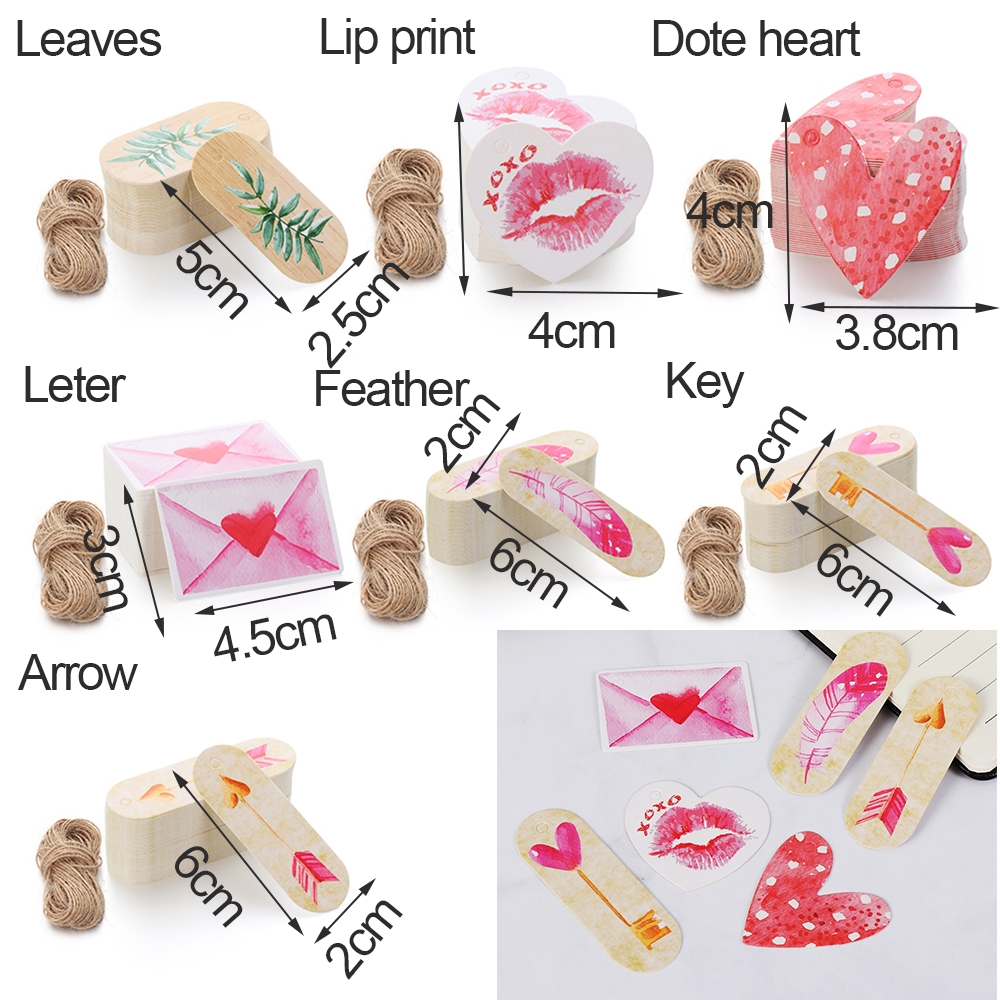 50 thẻ treo bằng giấy kraft hình trái tim cho quà tặng