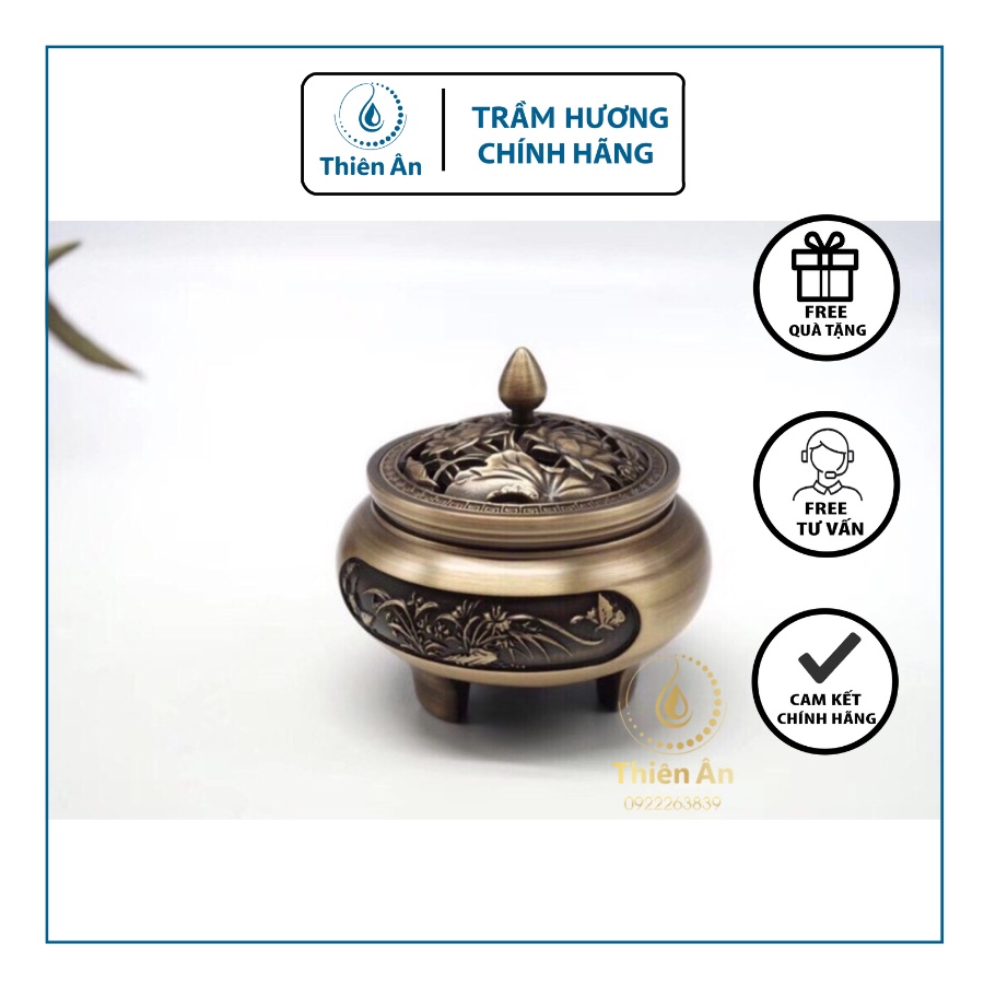 LÒ XÔNG TRẦM NGUYÊN KHỐI BẰNG ĐỒNG CAO CẤP - HOA VĂN GIAO NGẪU NHIÊN