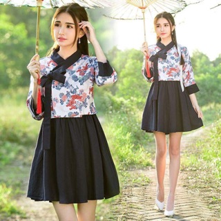 Set Hán Phục ngắn hoa văn gốm