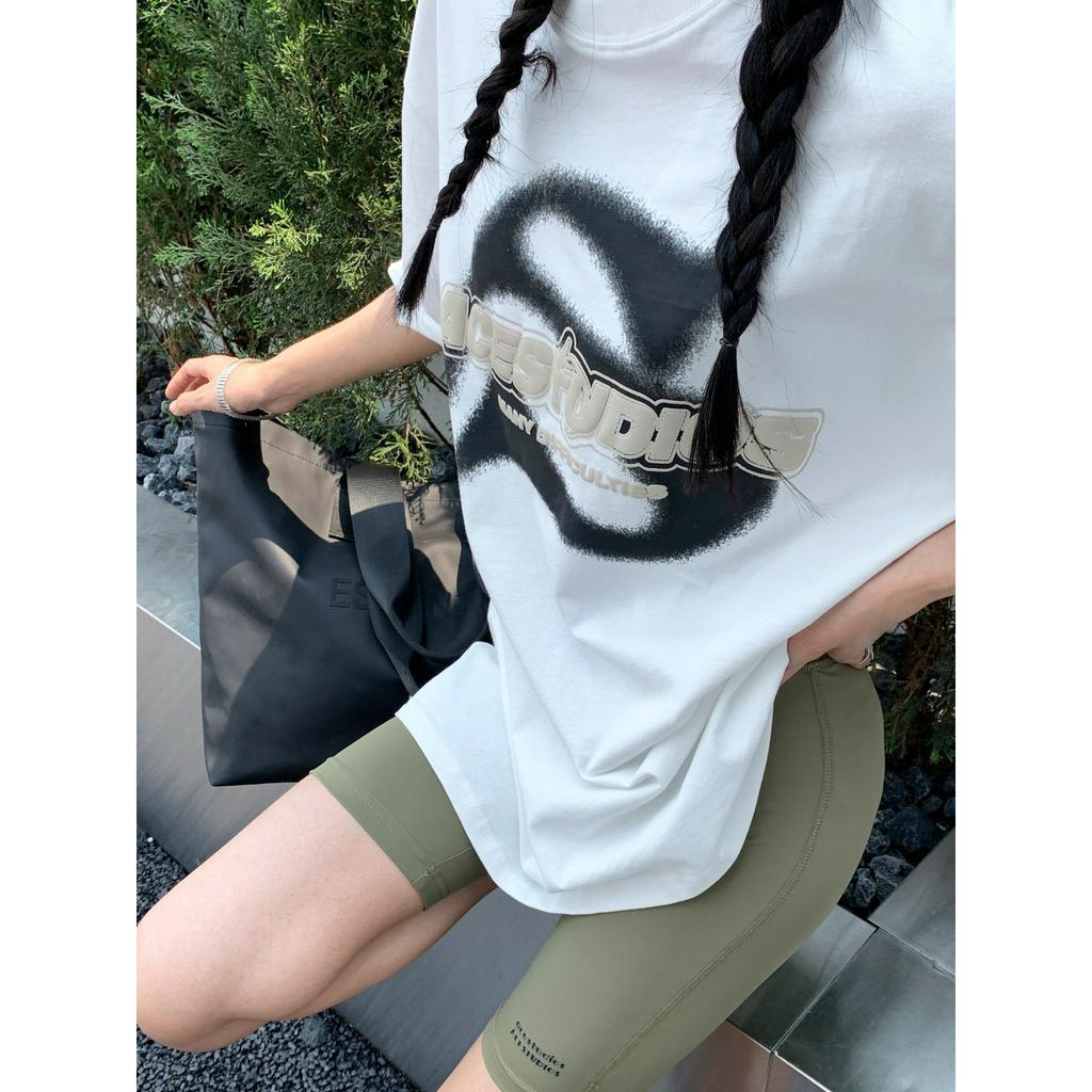 Áo Thun Tay Ngắn Cổ Tròn Dáng Rộng In Chữ S Thời Trang Mùa Hè 2023 Cho Nữ