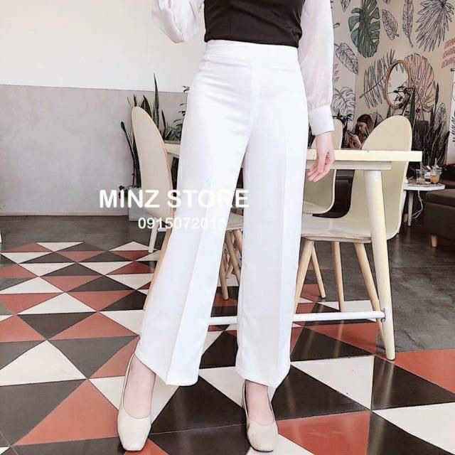 Quần ống suông nữ cạp cao culottes khoá sườn dáng dài vải tuyết mưa