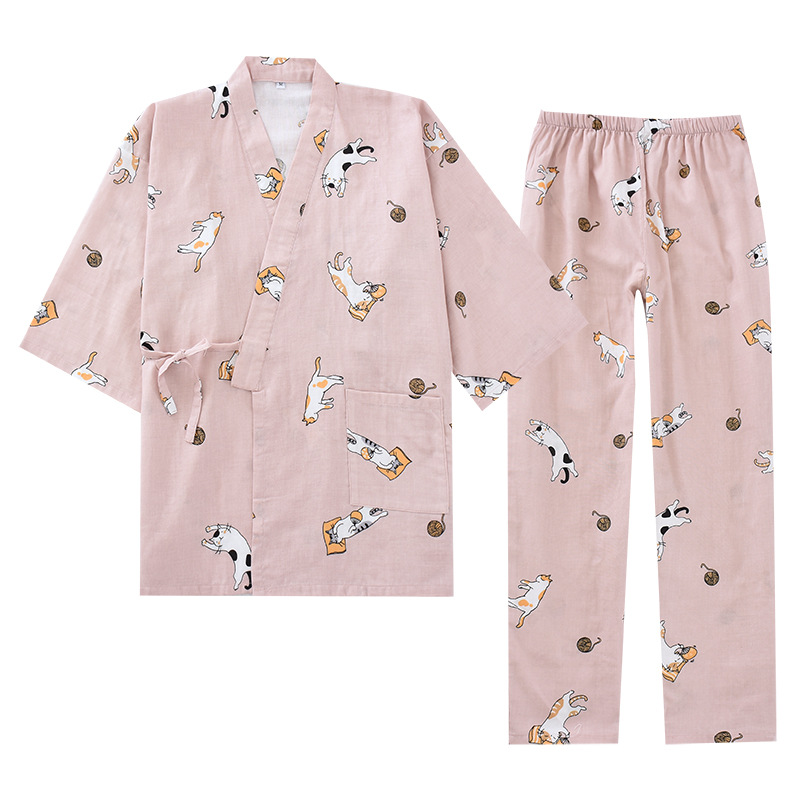 Muji Bộ đồ ngủ kimono bằng cotton nguyên chất dành cho nam và nữ