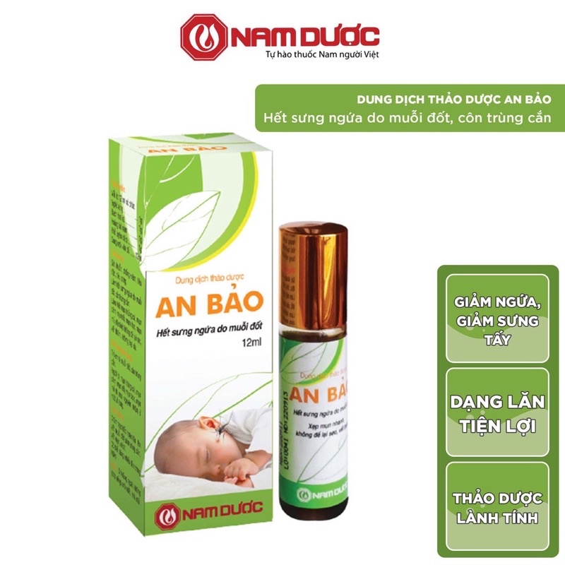 Dung dịch bôi muỗi đốt cho bé thảo dược AN BẢO chai 12ml, giảm sưng ngứa do muỗi đốt, côn trùng cắn cho bé, trẻ sơ sinh