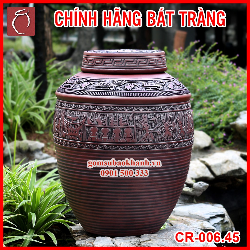 Chum sành trống đồng Đông Sơn Âu Lạc 45L thương hiệu Gốm Sứ Bảo Khánh