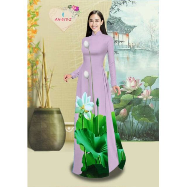 Vải áo dài hoa sen 3d