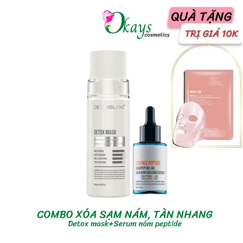 Bộ đôi sp OK151 detox blanc combo mặt nạ thải độc trà xanh detox mask+serum nám peptide- Okays