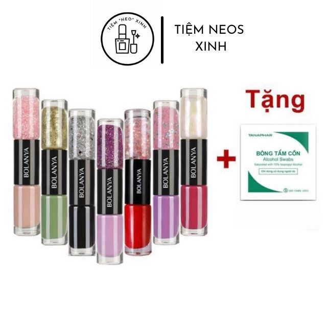 Sơn Móng Tay 2 Màu Bolanya Nhanh Khô- Màu Hot Đỏ, Hồng, Tím Pastel, Mint- Sơn 2 Trong 1 Tiện Dụng -Nails -Neos Xinh