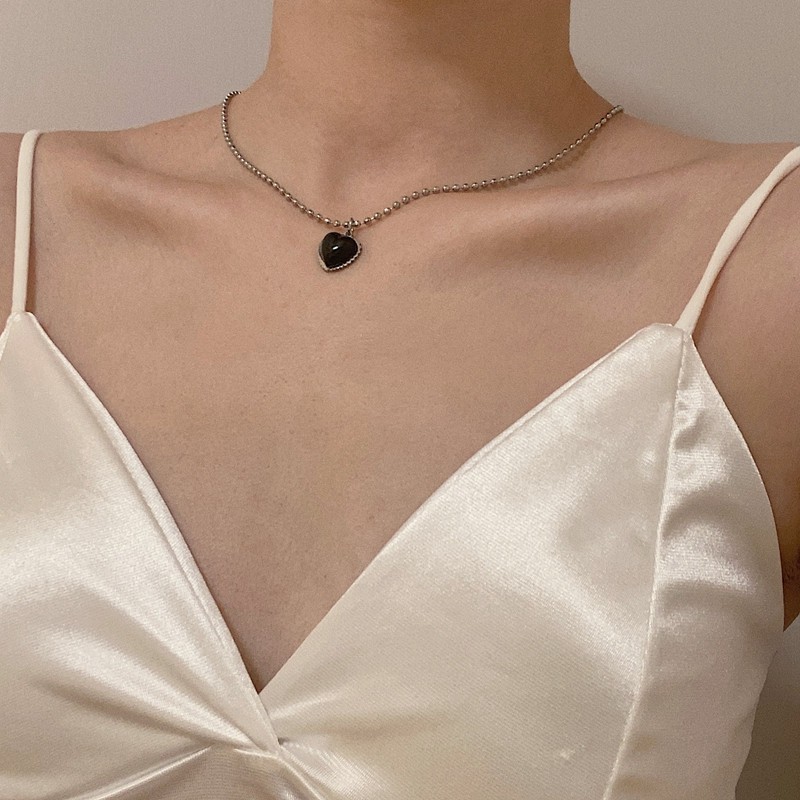 Dây Chuyền Thép Titan Mặt Trái Tim Đen Thời Trang Hàn Quốc