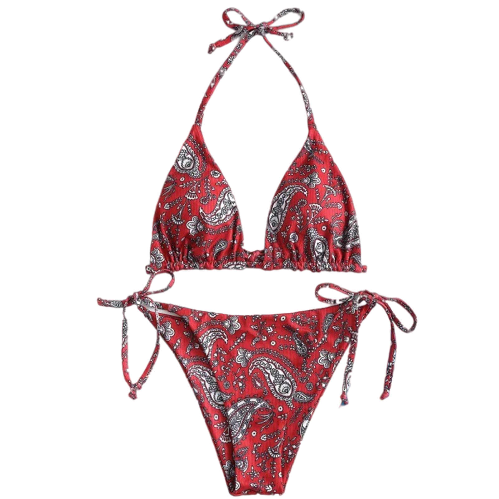 SOO-Women’s Sexy Two Piece Bikini Suits Fashion Printing Halter Tops and Lace-up Mid-waist Thong | BigBuy360 - bigbuy360.vn