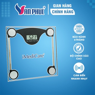 Cân điện tử sức khỏe, cân điện tử gia đình thông minh iMediCare iS-303, mặt kính cường lực trong suốt