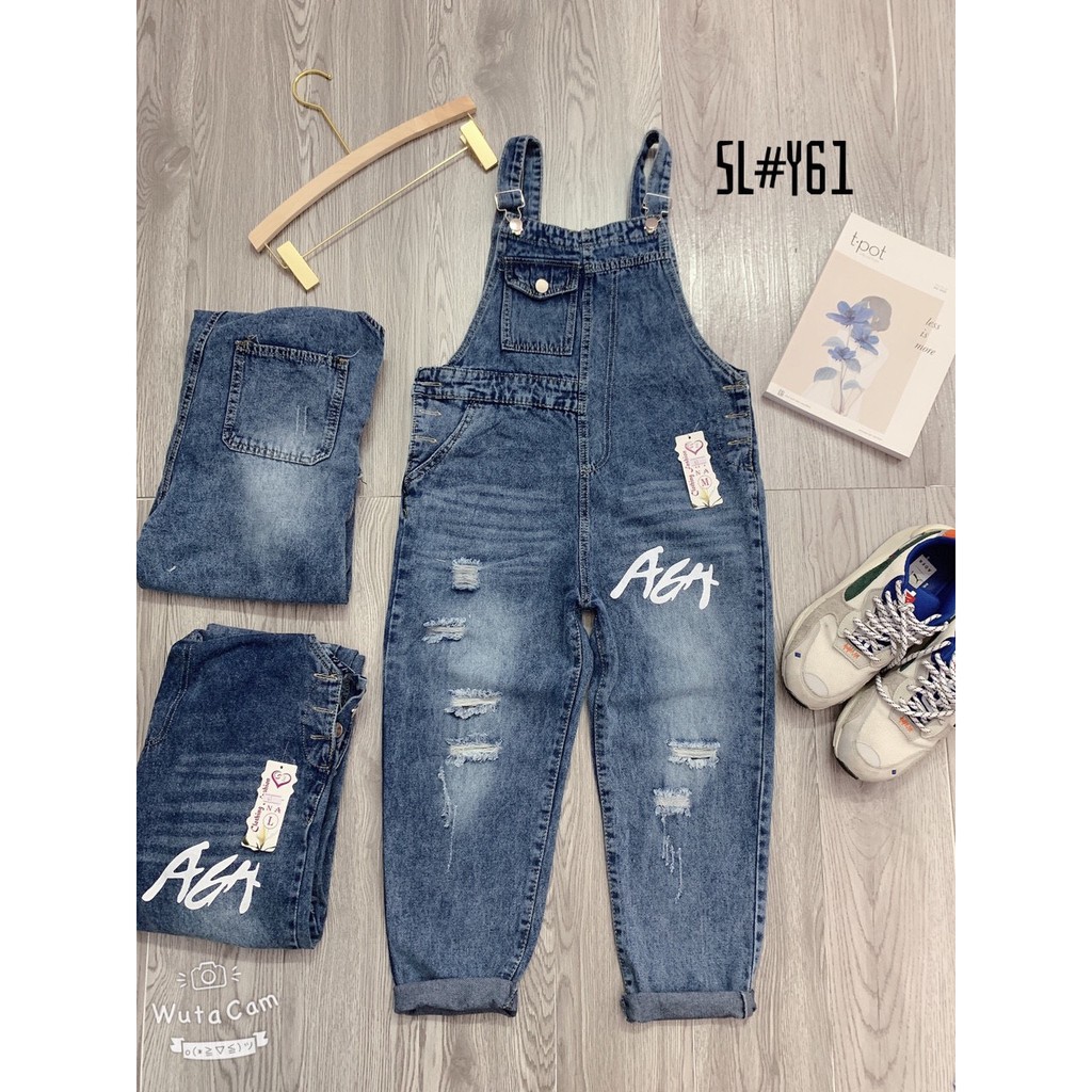 Quần yếm jean nữ baggy rách MS1MM8