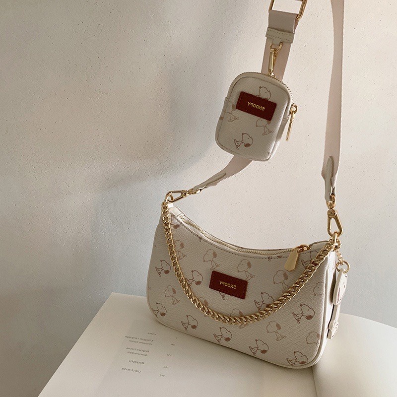 Túi kẹp nách nữ kèm ví nhỏLinh StoreTúi đeo chéo Snoopy họa tiết cún dễ thương da mềm cực xinh SPB 401