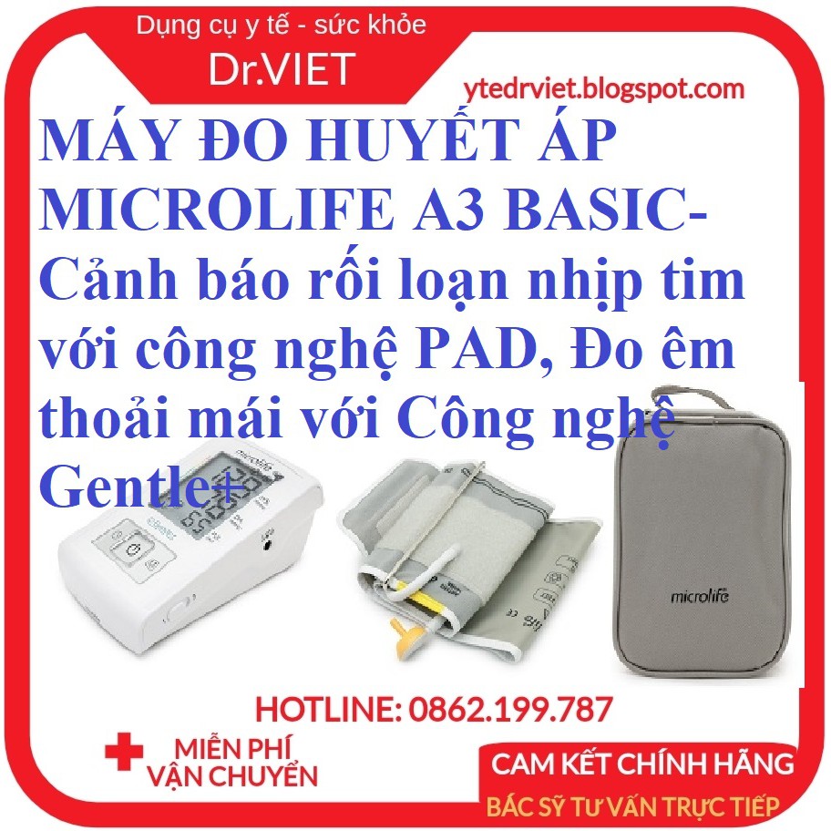 MÁY ĐO HUYẾT ÁP MICROLIFE A3 BASIC- Cảnh báo rối loạn nhịp tim với công nghệ PAD, Đo êm thoải mái với Công nghệ Gentle+