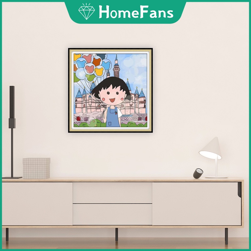 Bộ Tranh Đính Đá 5D Tự Làm 30x30cm / 40x40cm / 50x50cm Hình Sakura Momoko Dễ Thương Trang Trí Nhà Cửa