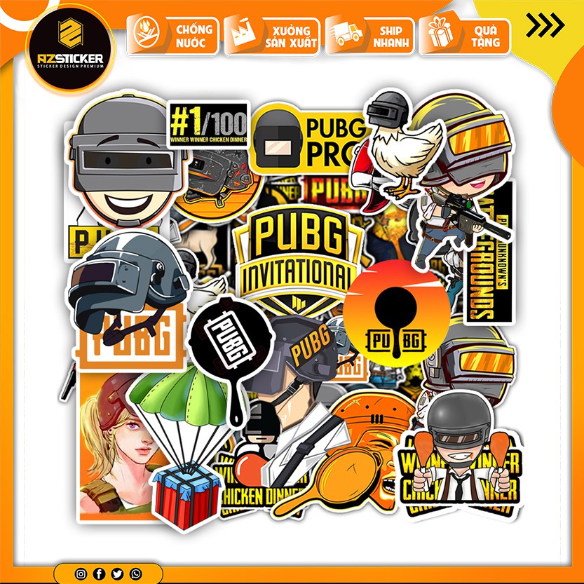 [Set 100+] Sticker PUBG | Dán Nón Bảo Hiêm, Điện Thoại, Laptop, Bình Nước...Chống Nước, Chống Bay Màu