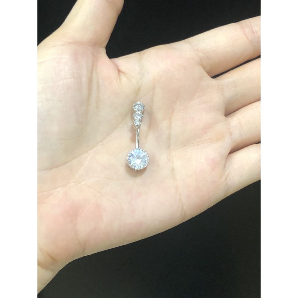 Khuyên rốn bạc 925 hình tròn đính đá, ren vặn 3 nụ tròn- Minh Tâm Jewelry