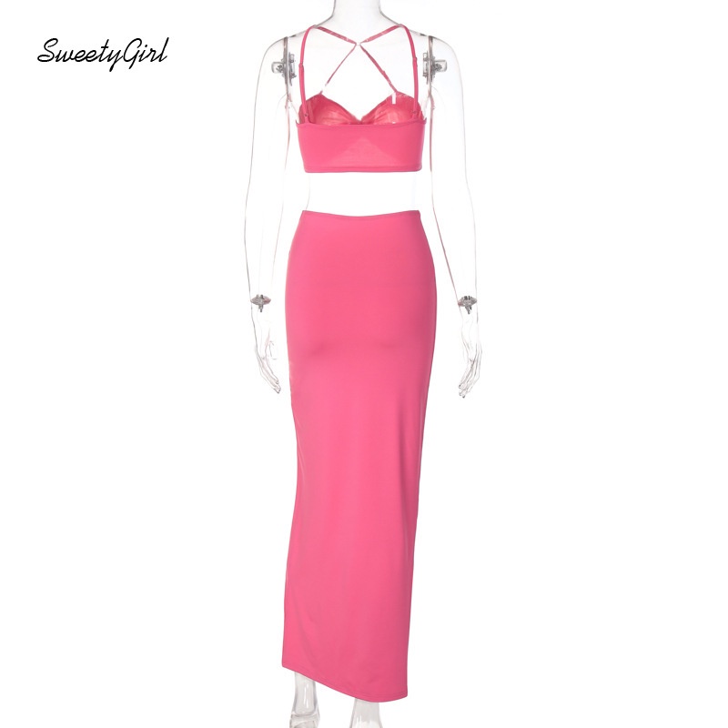 Bộ Áo Ống + Chân Váy Xẻ Tà Màu Trơn Thời Trang Quyến Rũ Cho Nữ 2022