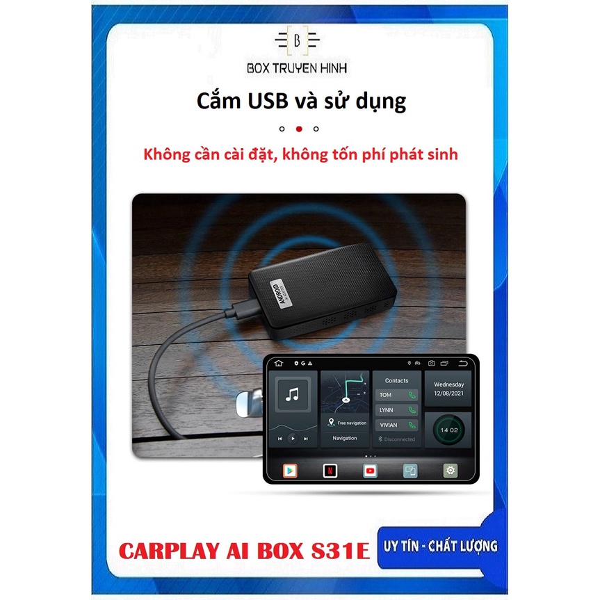 Carplay Android Box AI PICASOU S31E Biến màn hình theo xe thành màn hình siêu thông minh, TẶNG VIETMAP S2