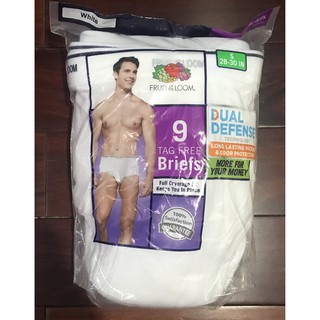 Bộ 9 quần lót nam trắng Fruit of the Loom Men's Tag-free Full Cut Briefs Dual Defense (Mỹ)