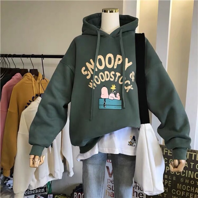 Áo hoodie vải nỉ lót bông dày dặn Snoopy